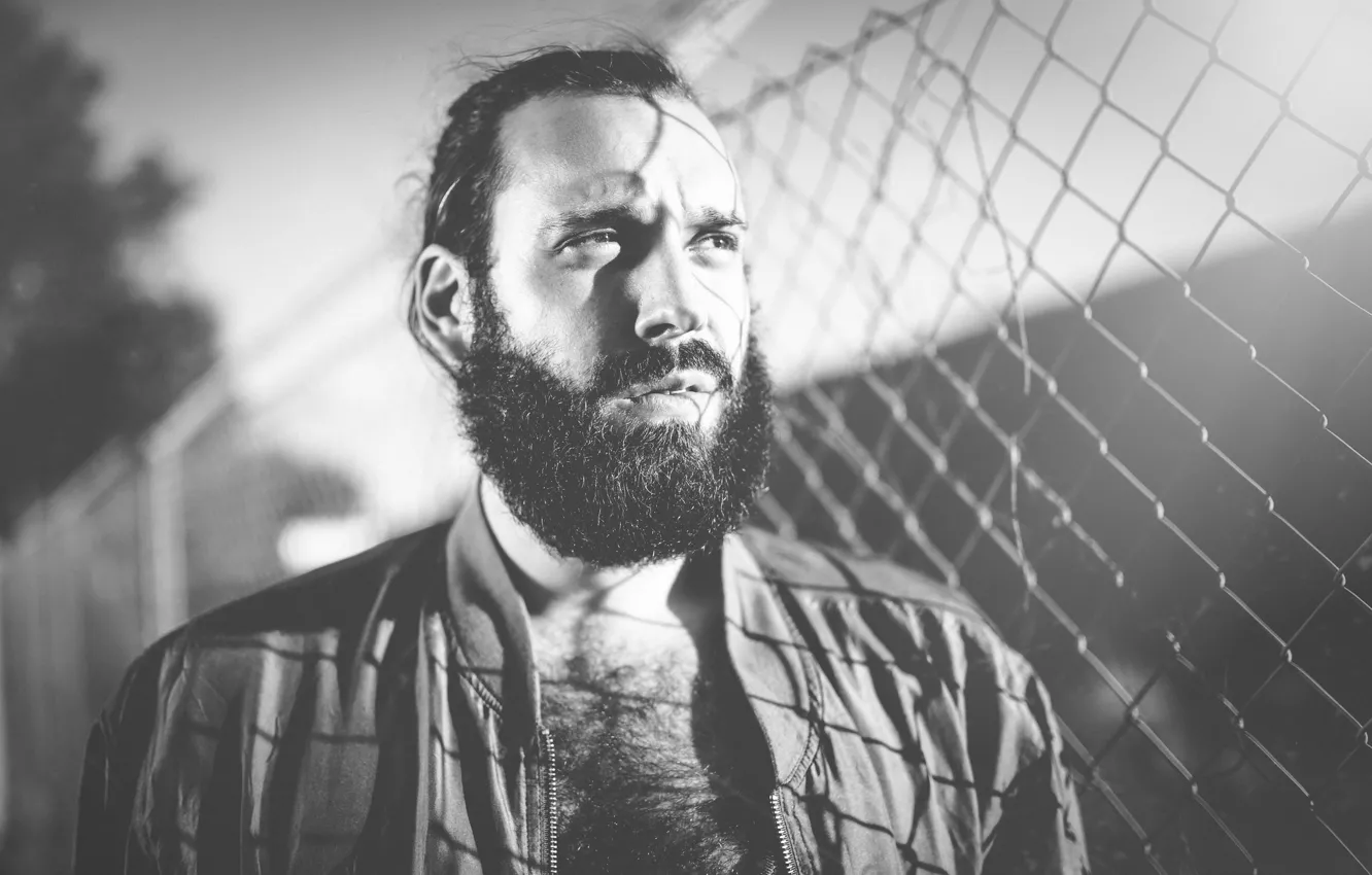 Photo wallpaper eyes, the sun, mesh, shadow, jacket, male, beard