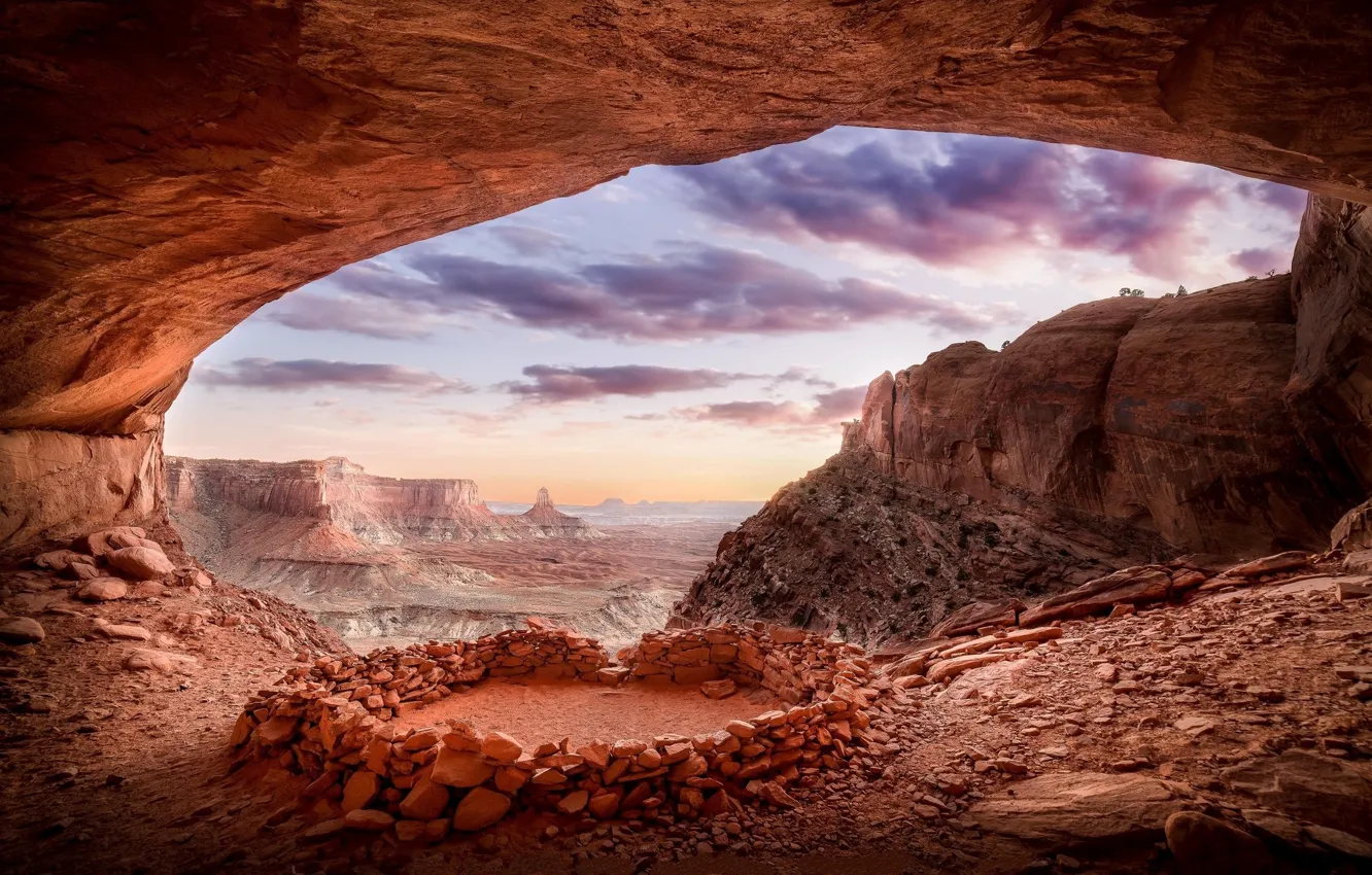Photo wallpaper landscape, rocks, window to nature