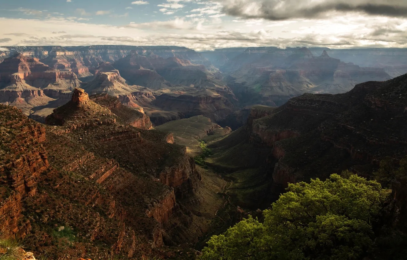 Photo wallpaper the sky, clouds, rocks, height, canyon, panorama, USA, The Grand Canyon