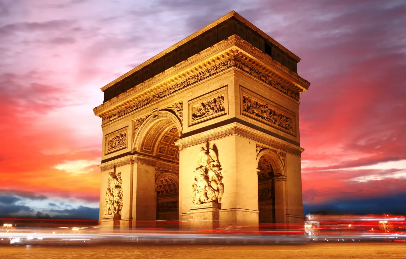 Photo wallpaper the sky, France, Paris, the evening, Arc de Triomphe, Arch