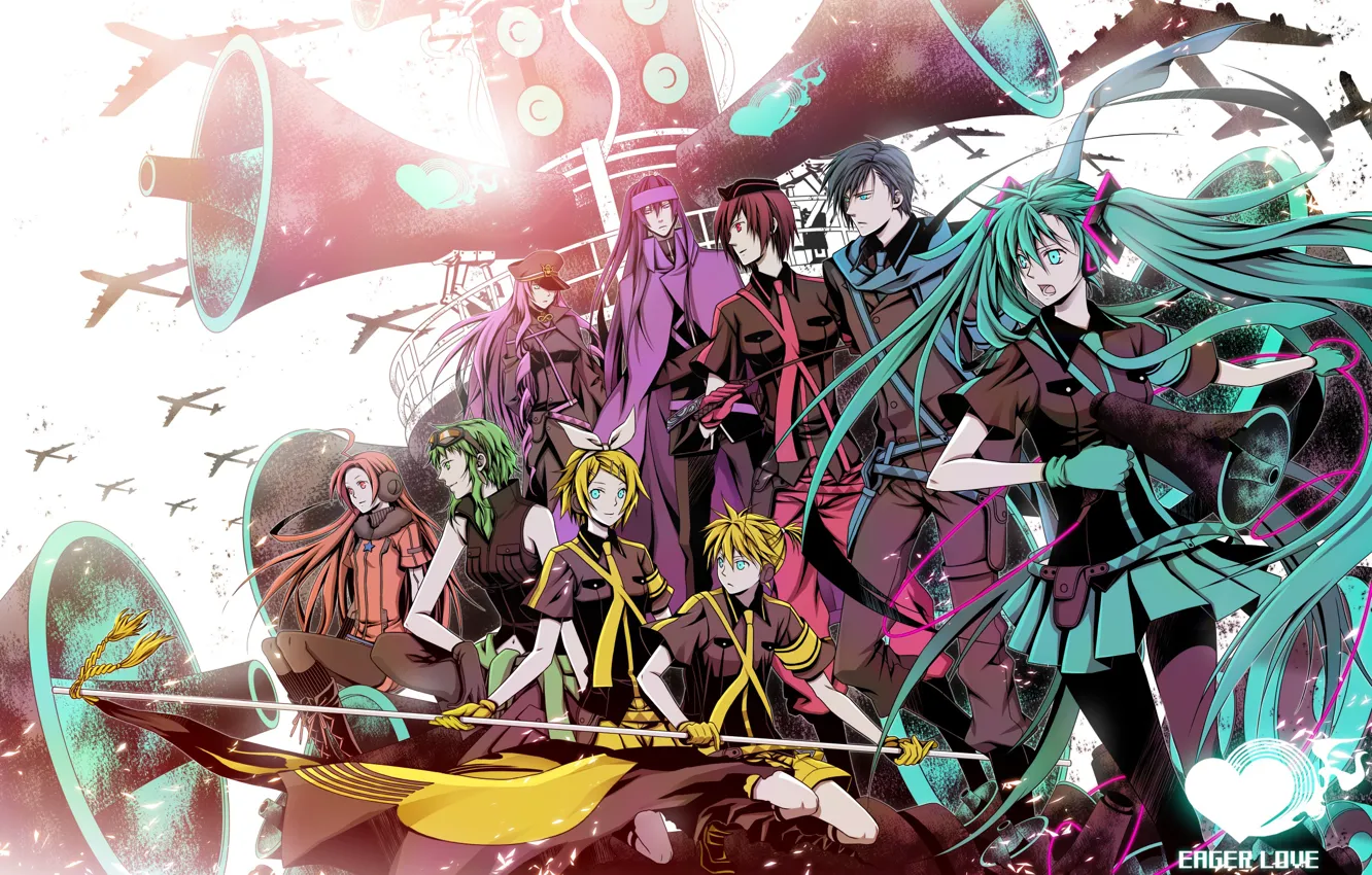 Photo wallpaper anime, art, vocaloid, Vocaloid, characters, Hatsune Miku, Kaito, Kagamine Len