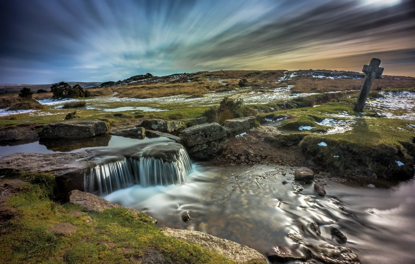 Photo wallpaper nature, river, cross