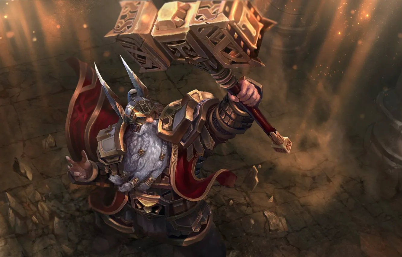 Photo wallpaper Warhammer, armor, weapon, man, God, Viking, pearls, powerful