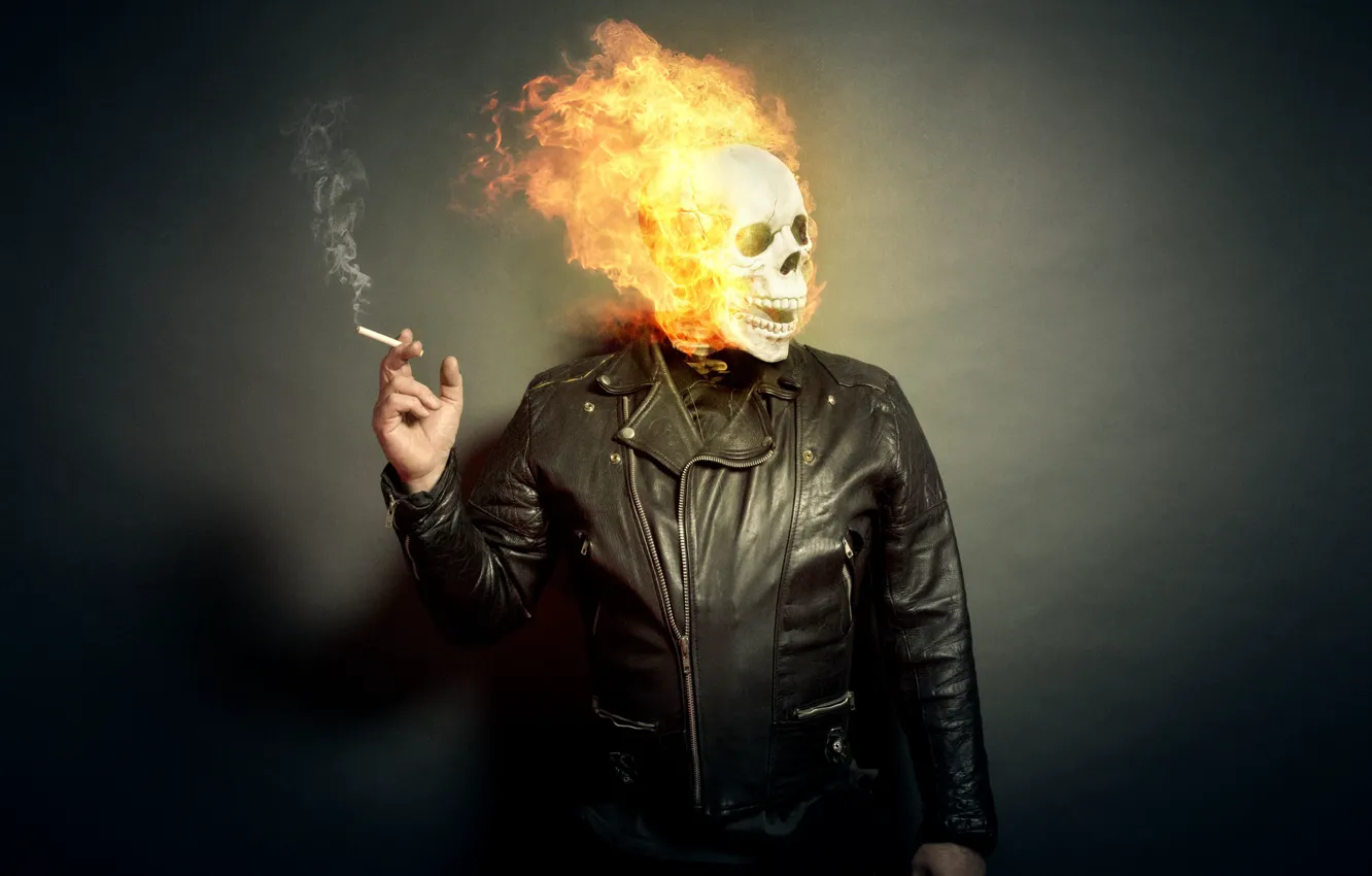 Photo wallpaper fire, people, skull, cigarette