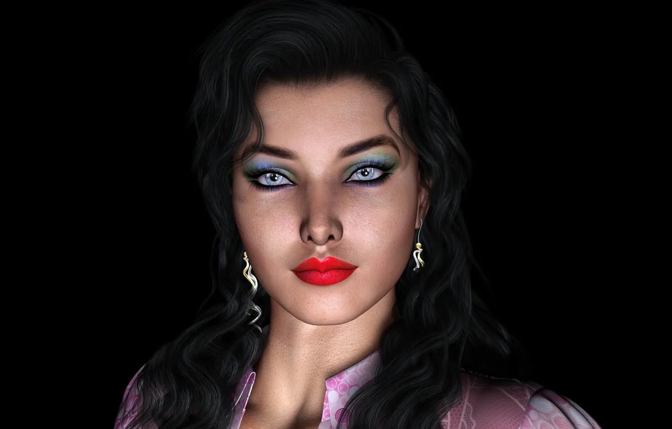 Photo wallpaper girl, face, portrait, black background