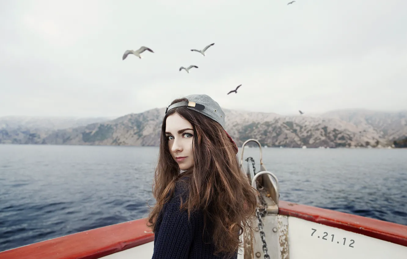Photo wallpaper look, girl, boat