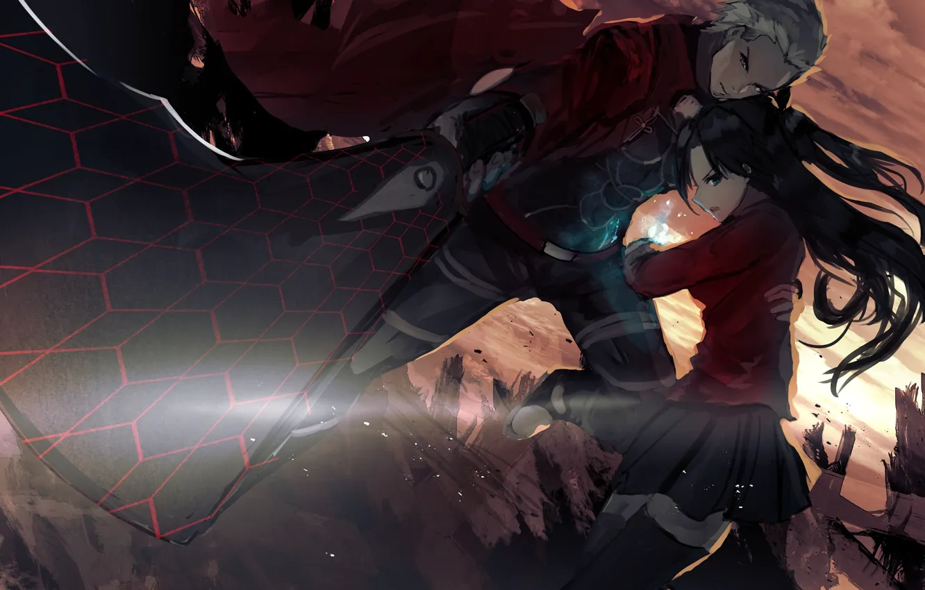 Photo wallpaper girl, weapons, Rin, Archer, Fate stay night, Fate / Stay Night, date