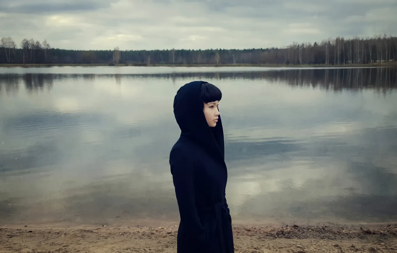 Photo wallpaper girl, lake, Galaxy, Samsung, Maxim Guselnikov, Karina Kim, Feeling Blue, Mobile Photography