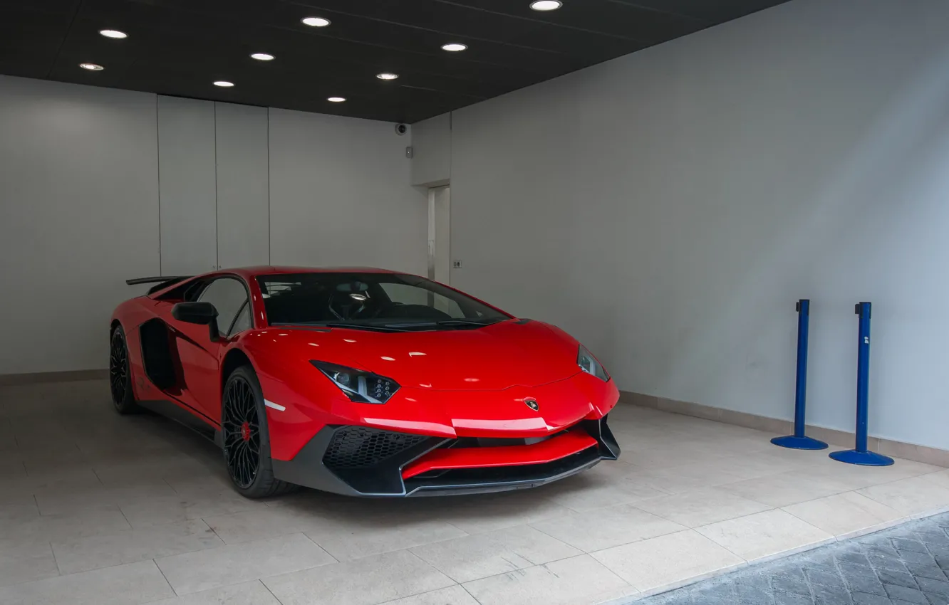 Photo wallpaper Lamborghini, Red, Aventador, LP-750-4, SV