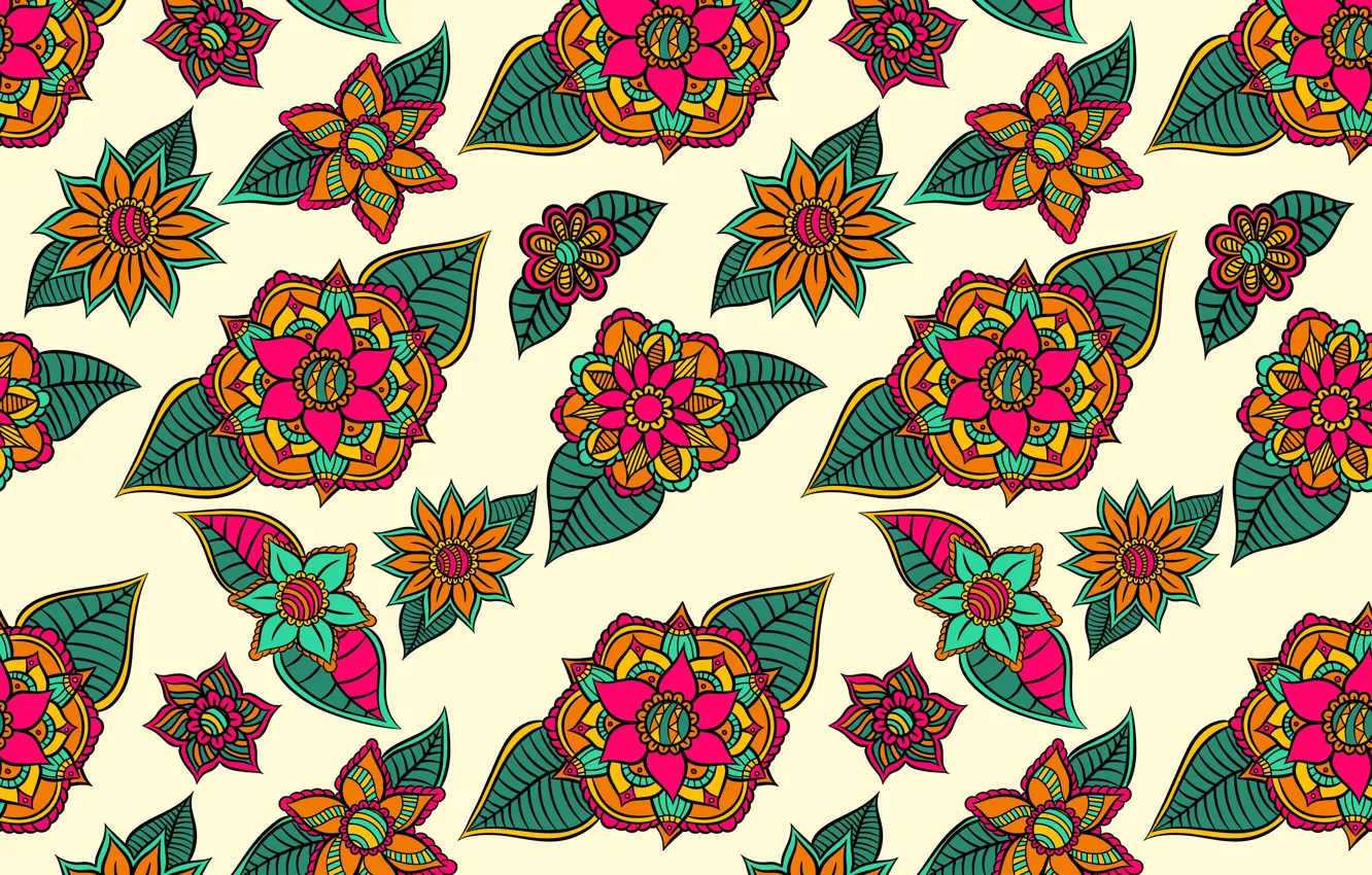 Photo wallpaper flowers, background, flower, background, pattern, leaves, testura