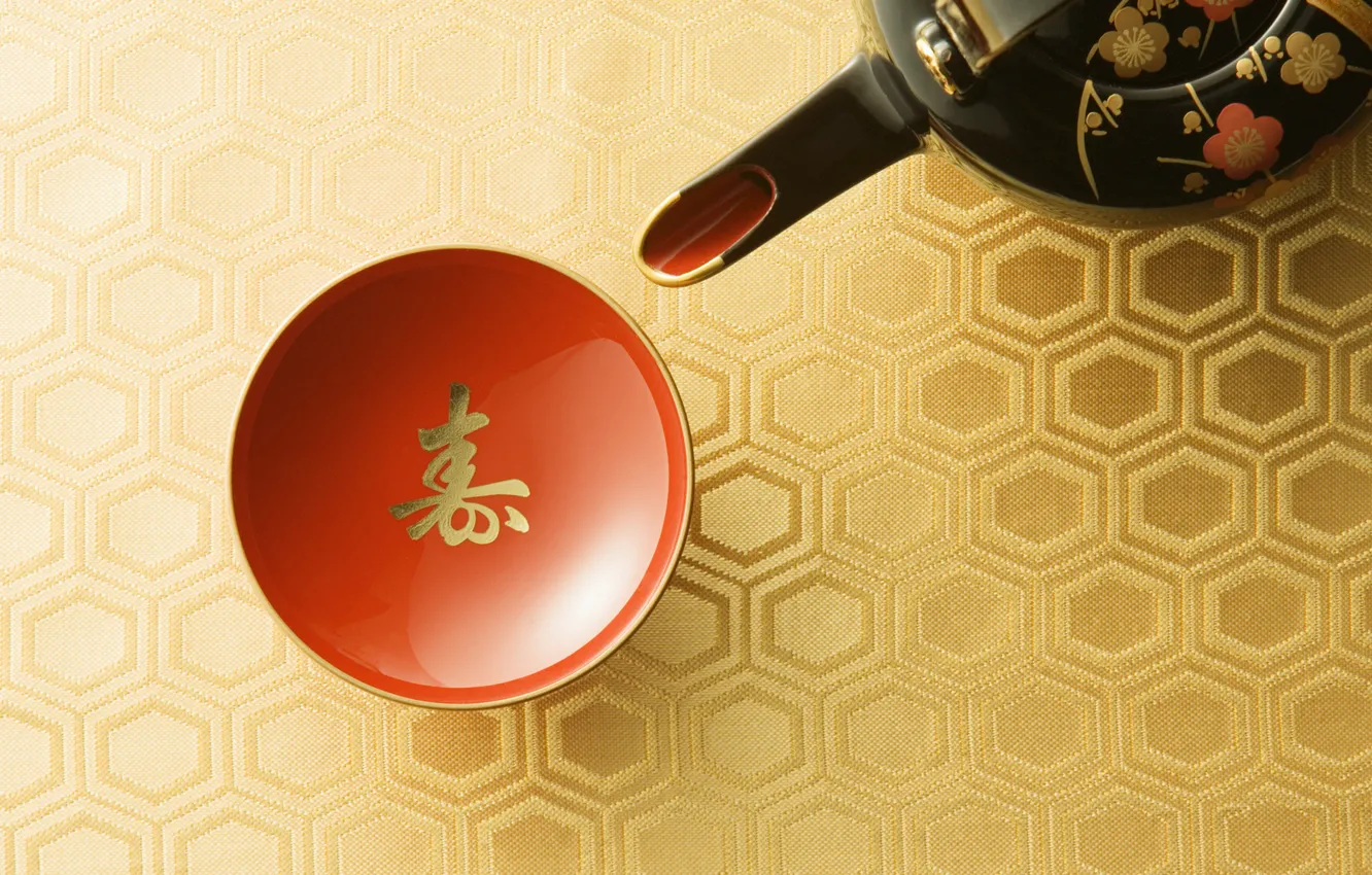 Photo wallpaper Japan, kettle, the tea party, Cup, red, tradition