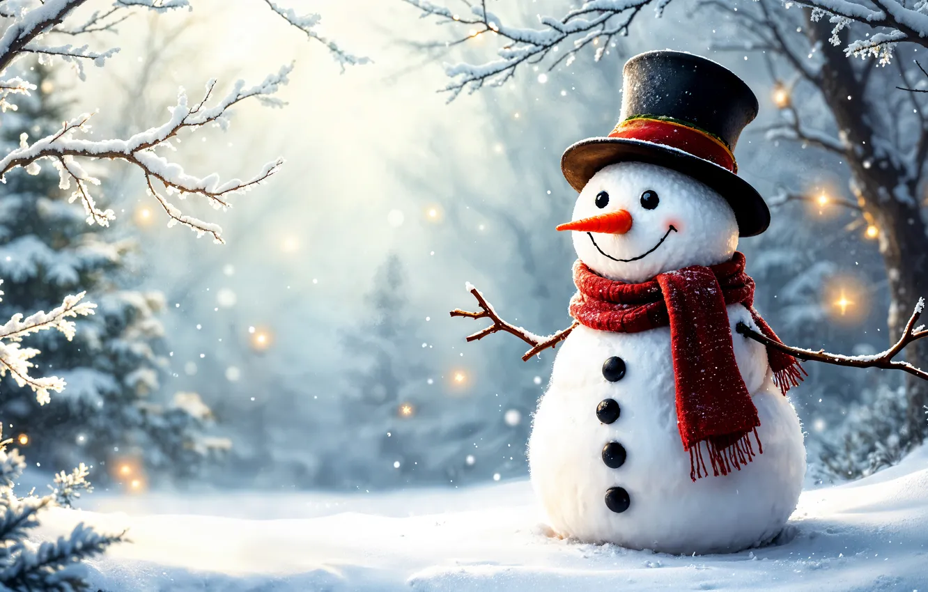Photo wallpaper winter, snow, decoration, new year, Christmas, snowman, Christmas, winter