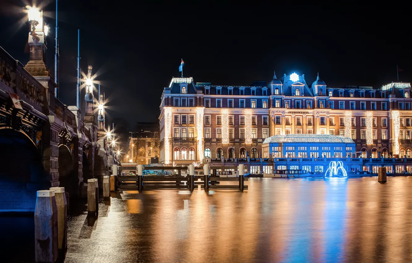 Photo wallpaper night, the city, Amsterdam