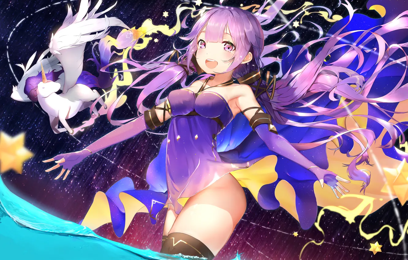 Photo wallpaper girl, sexy, vocaloid, cleavage, pink hair, long hair, dress, sea