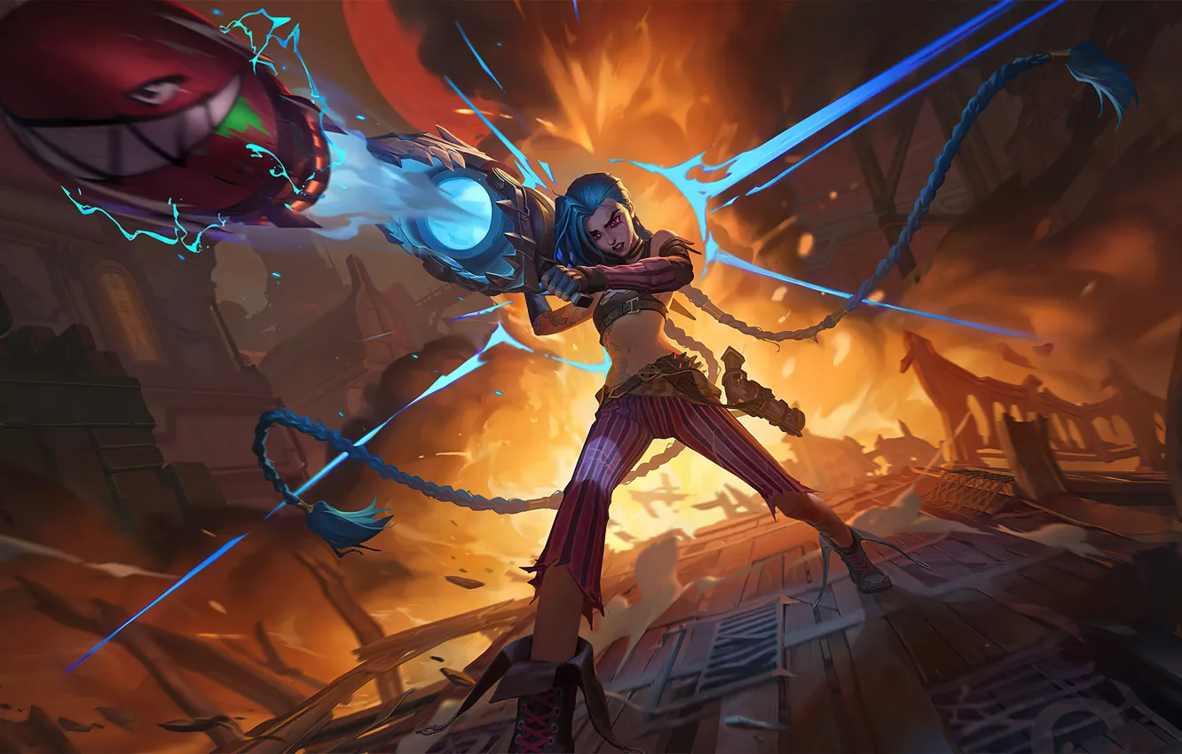 Photo wallpaper girl, shot, battle, Bazooka, characters, Jinx, Jinx, Arcane