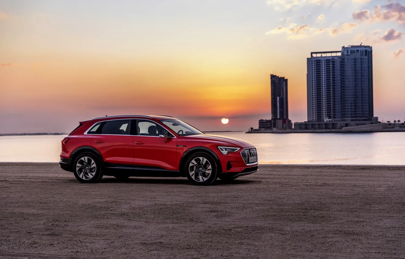 Photo wallpaper sunset, Audi, E-Tron, 2019, dark orange