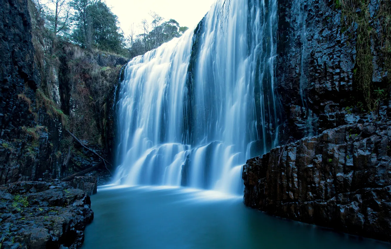 Photo wallpaper blue, stones, open, rocks, waterfall, Australia, Tasmania, West Ridgley