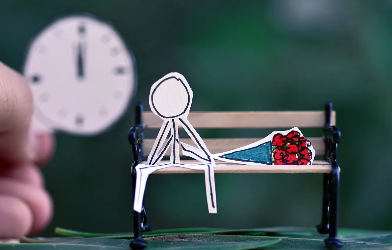 Photo wallpaper bench, paper, watch, men, a bunch