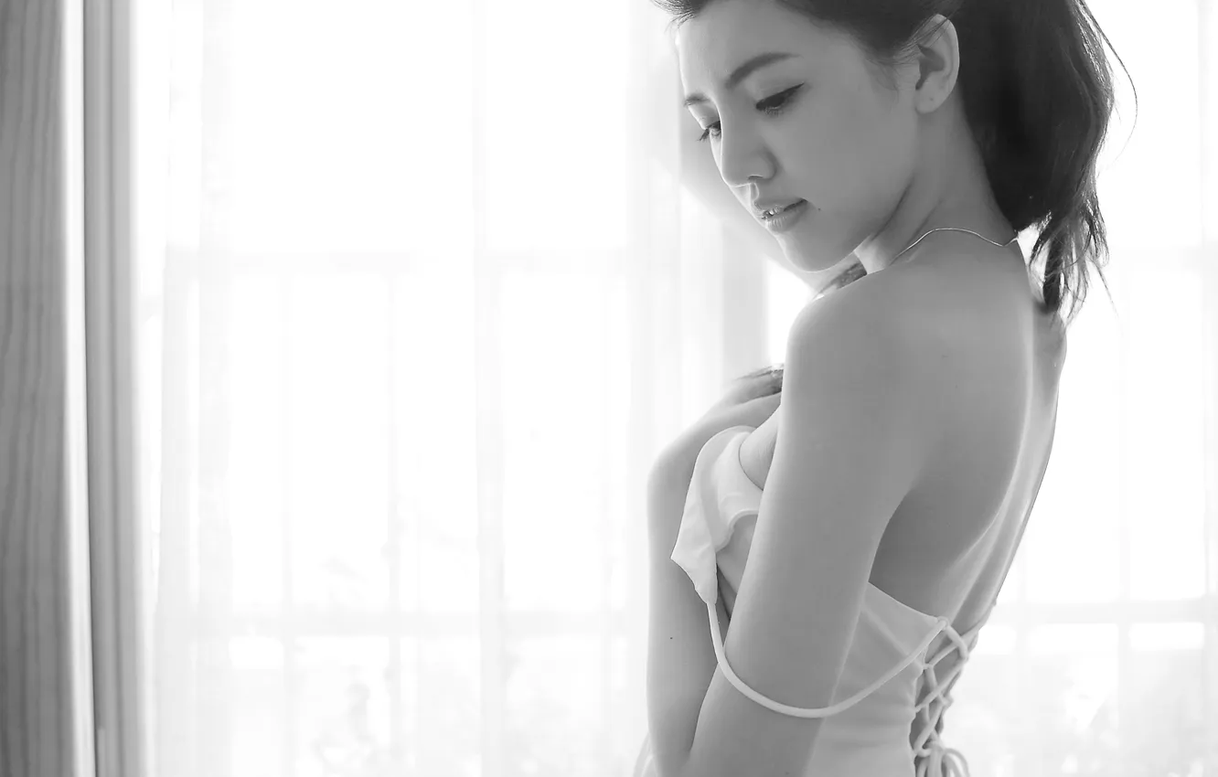 Photo wallpaper girl, face, background, hair, body, window, lips