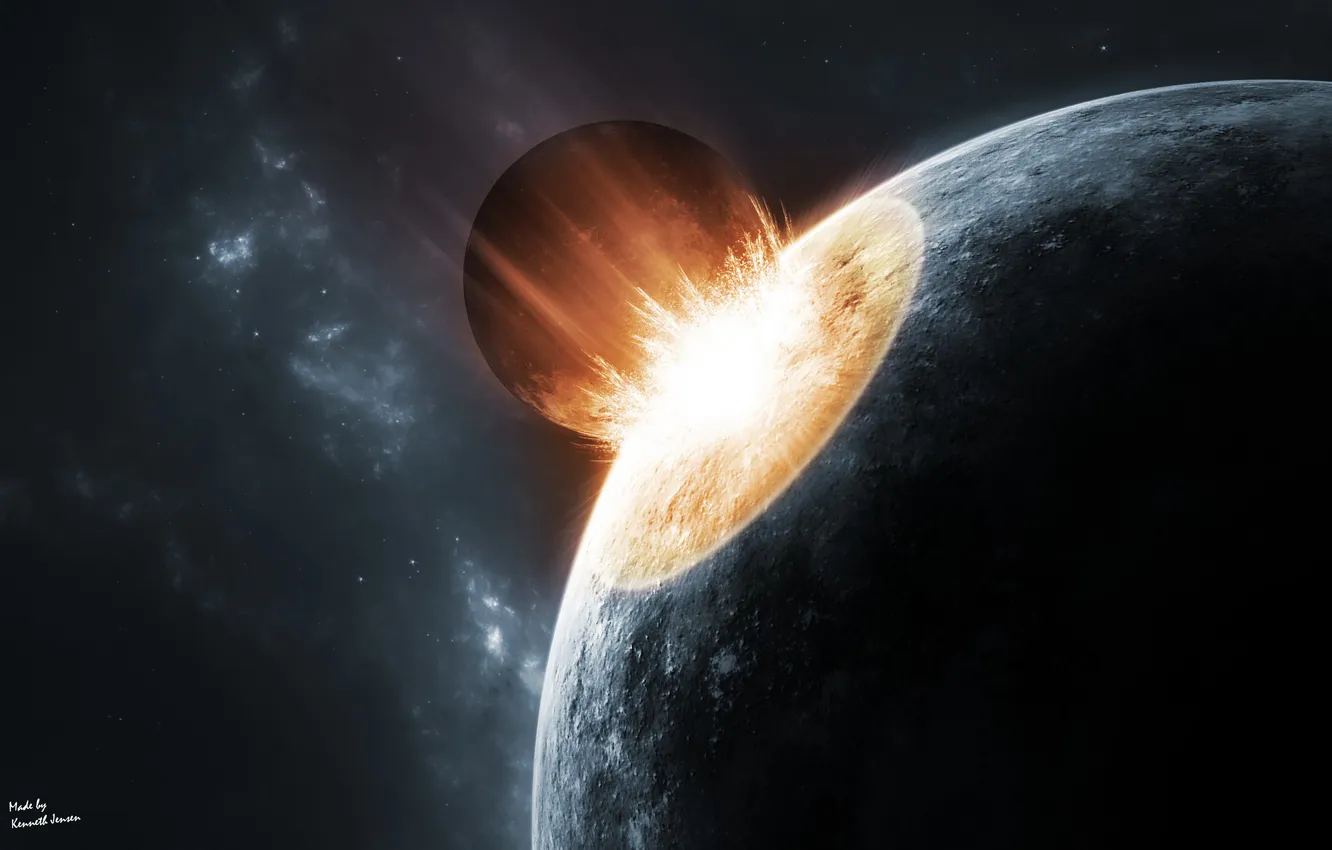 Photo wallpaper lights, planet, disaster, asteroids, the shock wave, death, impact