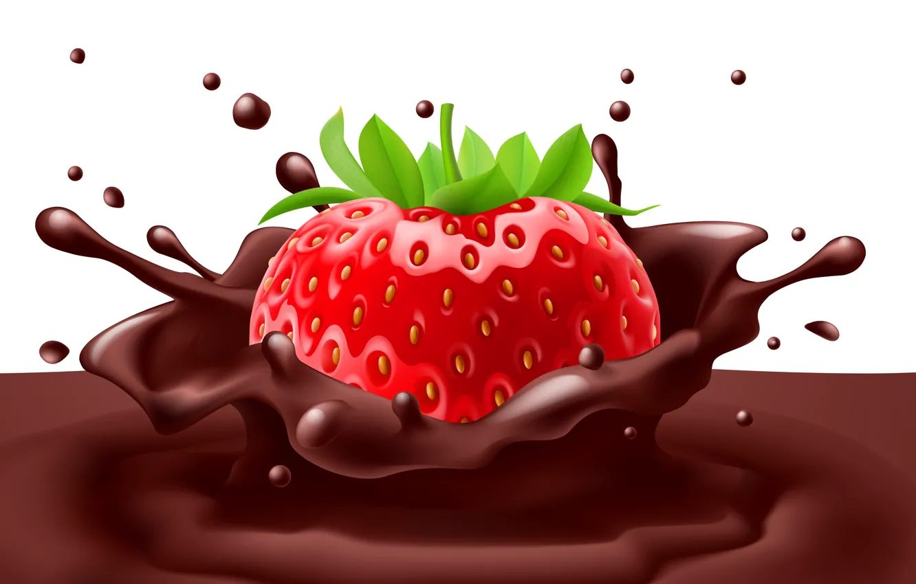 Photo wallpaper chocolate, splash, strawberry, berry, chocolate, Berries