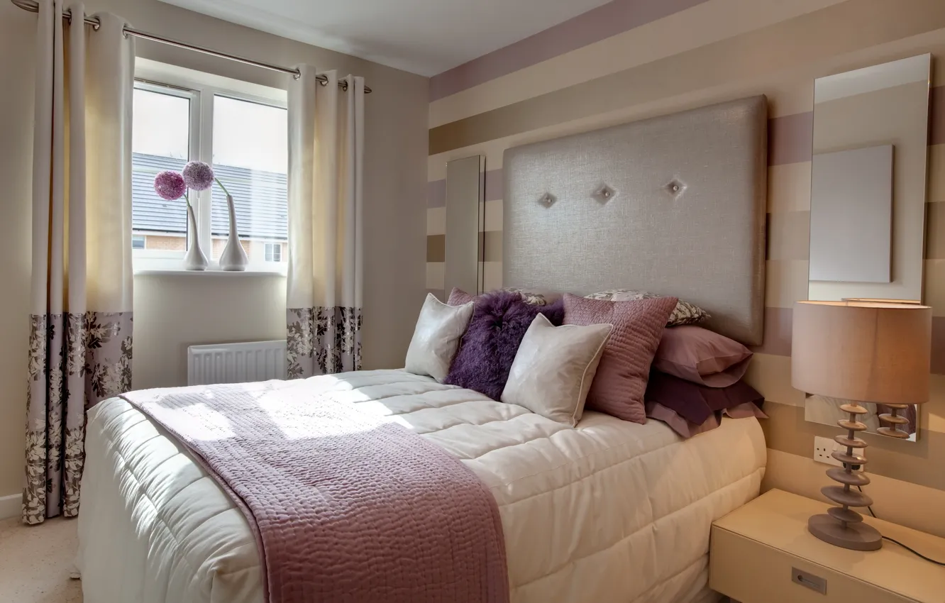Photo wallpaper design, style, room, pink, bed, interior, pillow, apartment
