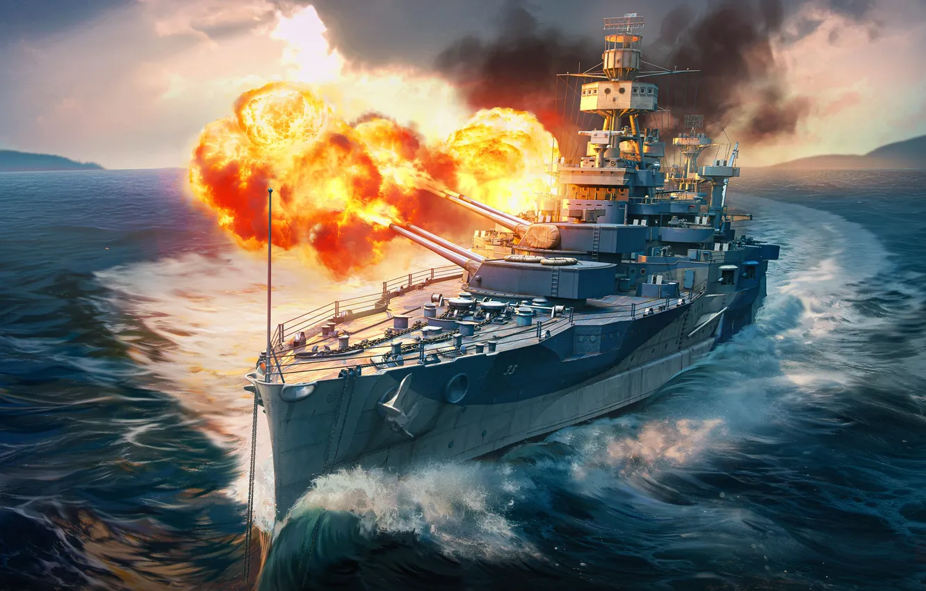 Photo wallpaper the game, ship, shot, USA, game, ship of the line, War Thunder, Gaijin Entertainment