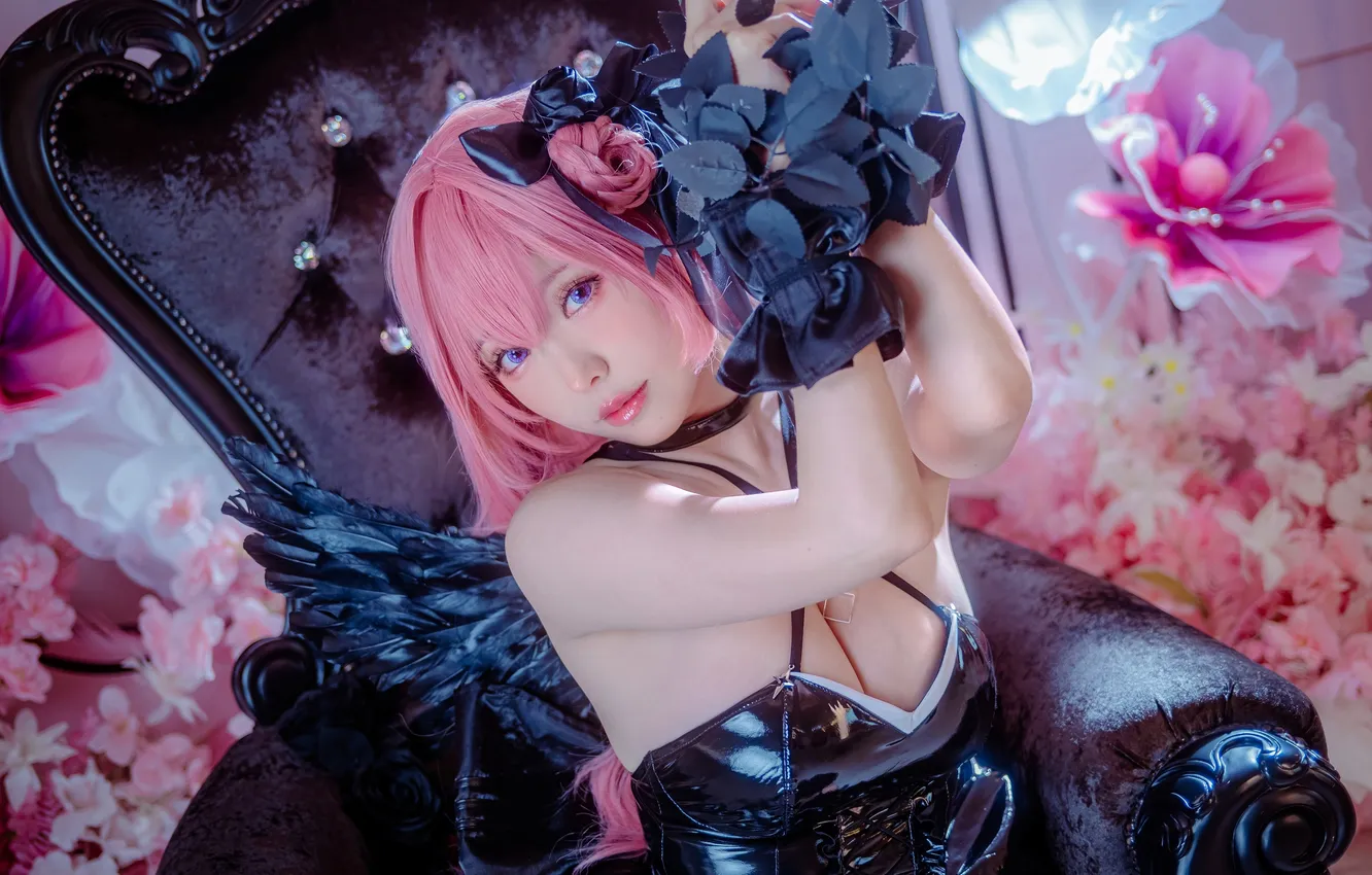 Photo wallpaper girl, chair, cosplay, pink hair