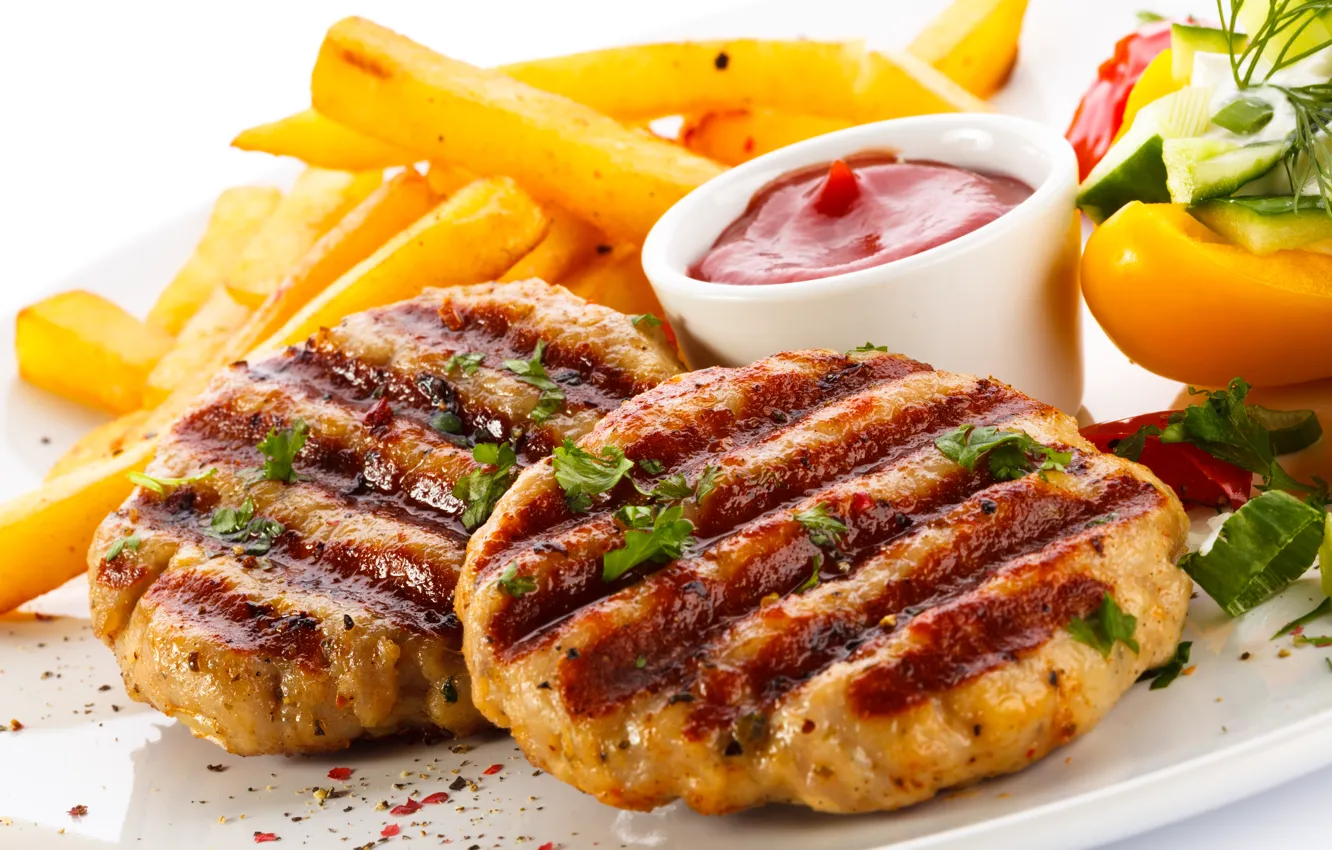 Photo wallpaper greens, sauce, Patty, potatoes