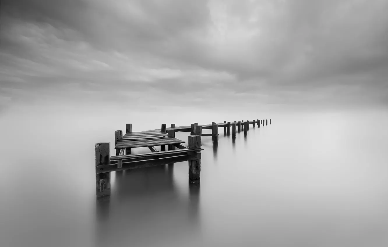 Photo wallpaper sea, bridge, fog