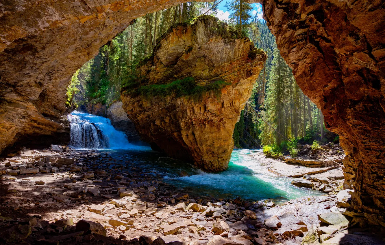 Photo wallpaper river, water, summer, wood, stone, rocks, nature, Tom Gainor