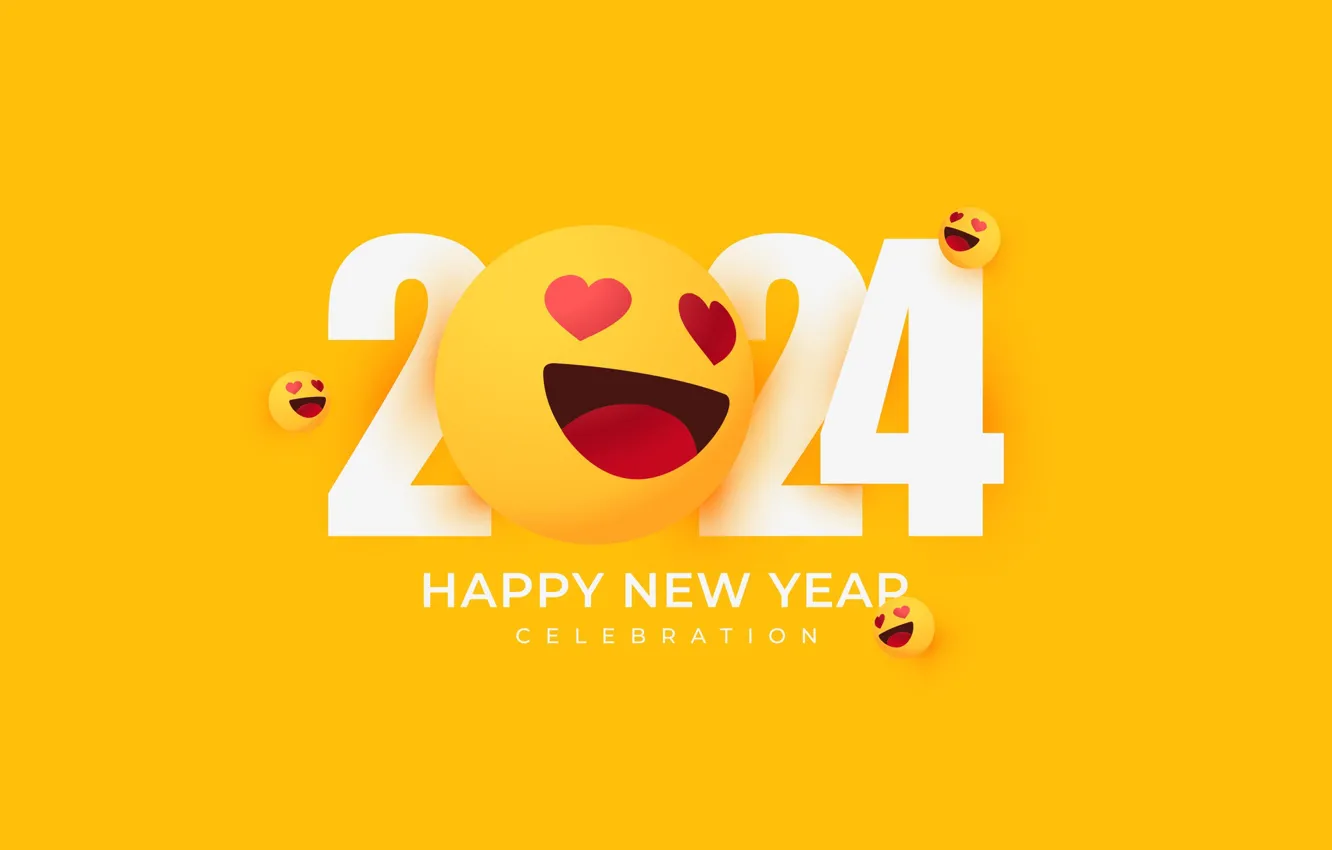 Photo wallpaper smile, date, smiley, figures, New Year 2024, smile, hearts, open mouth