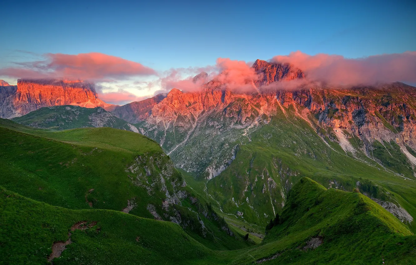 Photo wallpaper clouds, landscape, mountains, rocks, valley, gorge