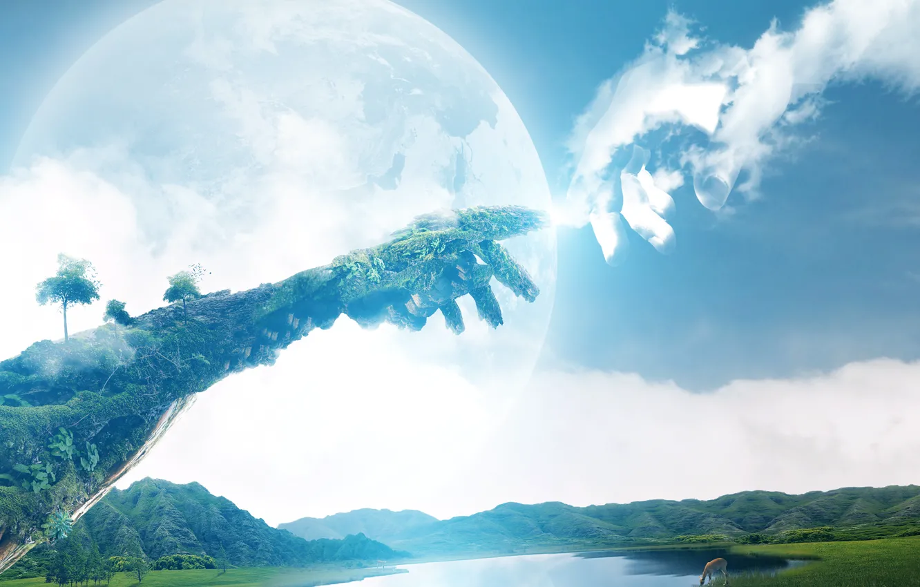 Photo wallpaper the sky, nature, earth, hands