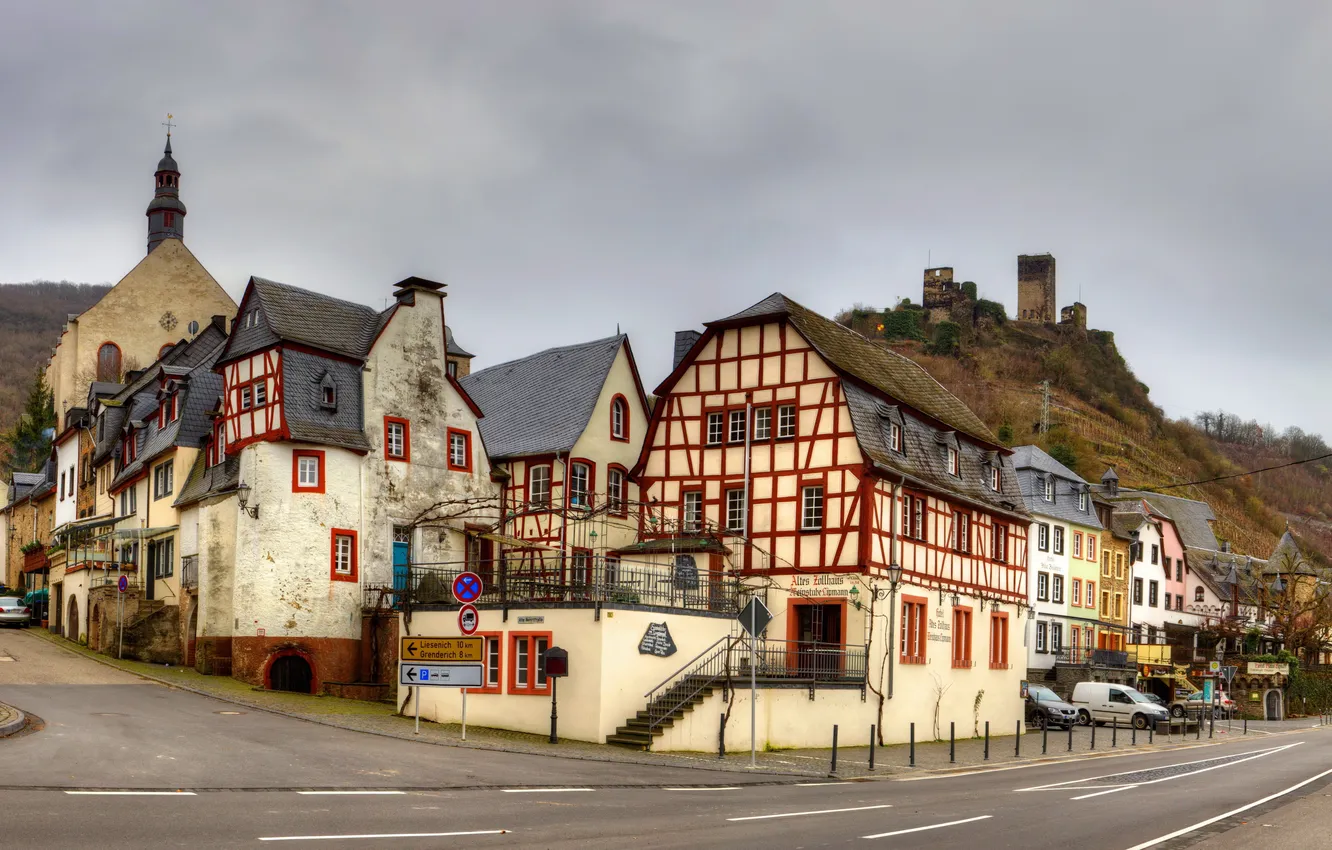 Photo wallpaper the city, street, home, Germany, road sky, Beilstein