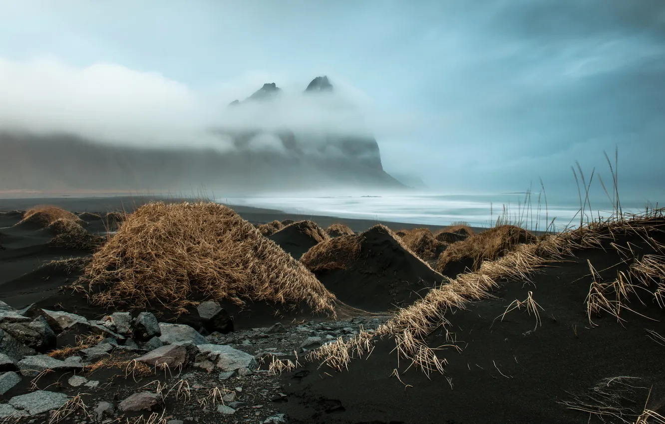 Photo wallpaper sea, fog, shore