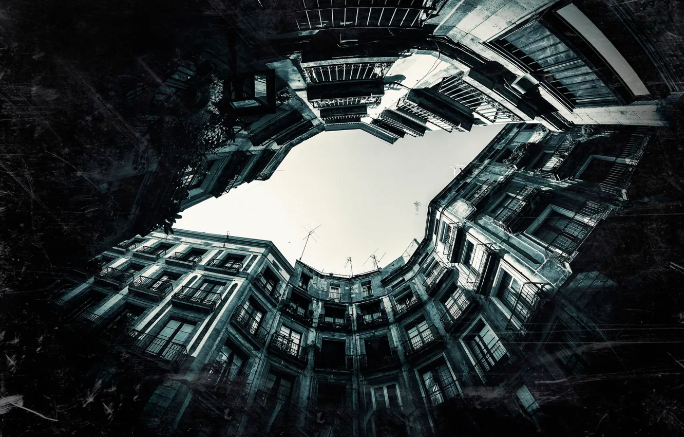 Photo wallpaper the sky, home, scratches, Barcelona, filter