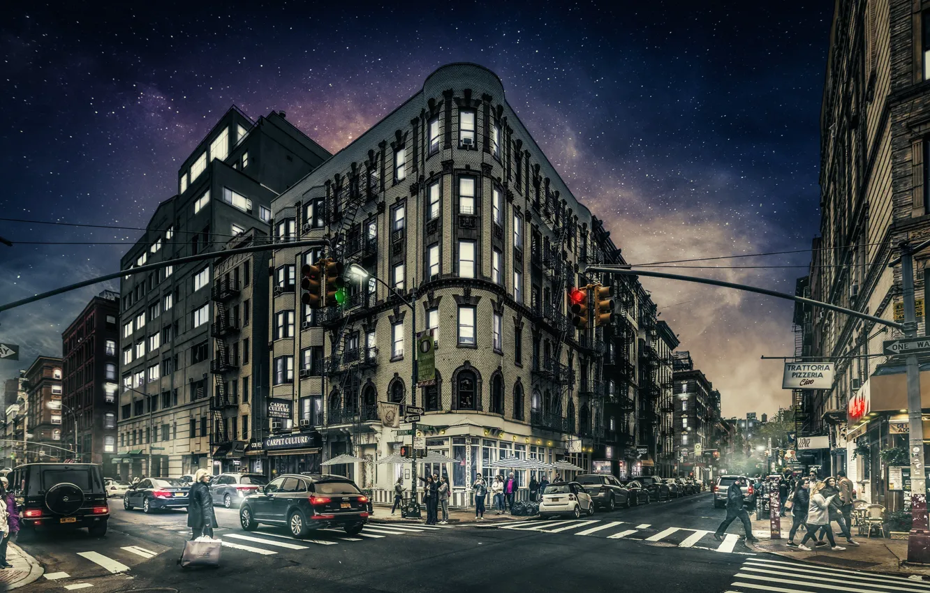 Photo wallpaper night, New York, Manhattan, Gotham