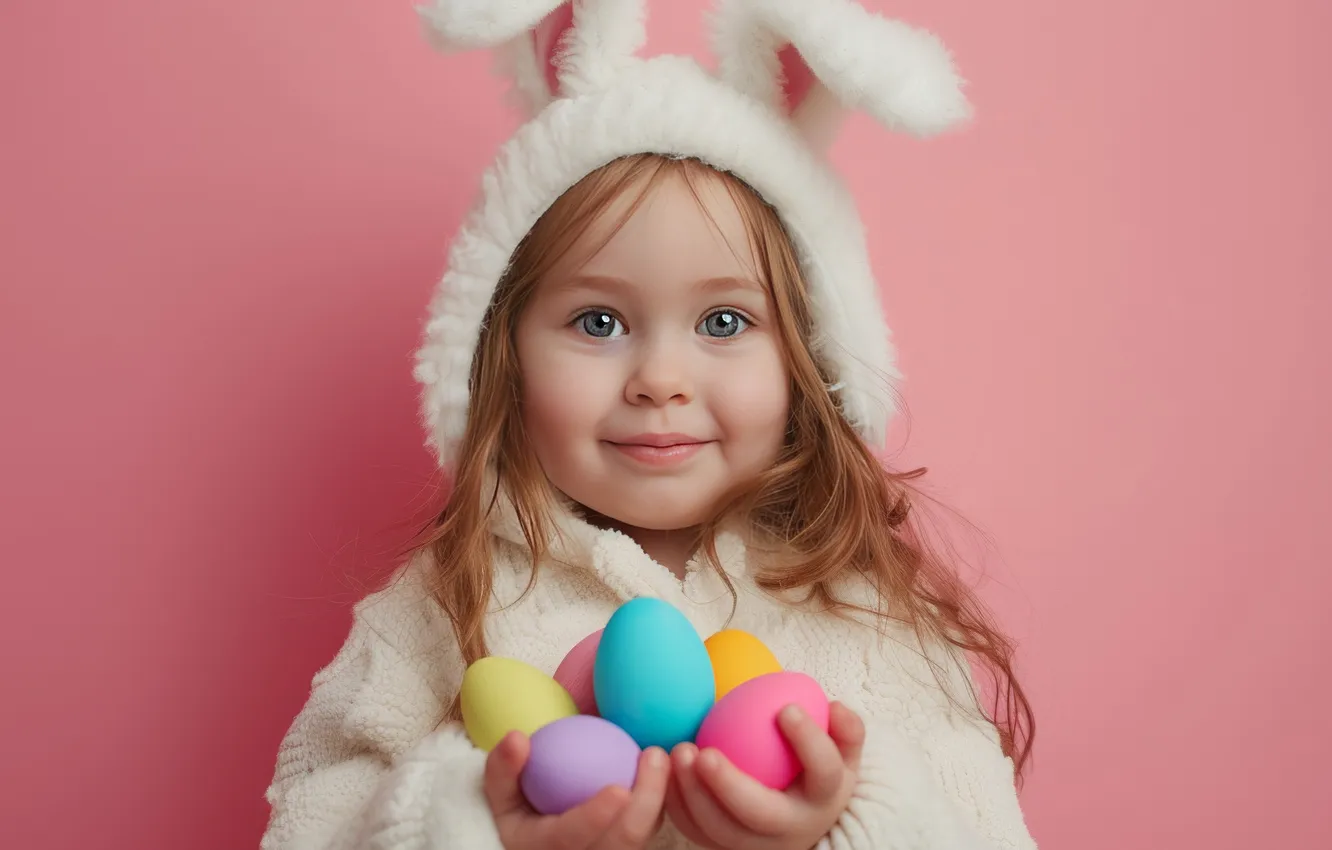 Photo wallpaper flowers, holiday, portrait, eggs, spring, rabbit, Easter, costume