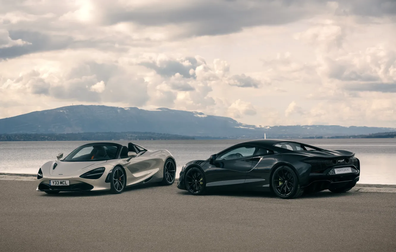 Photo wallpaper McLaren, sky, cars, clouds, 720S, McLaren 720S Spider, Artura, McLaren Artura