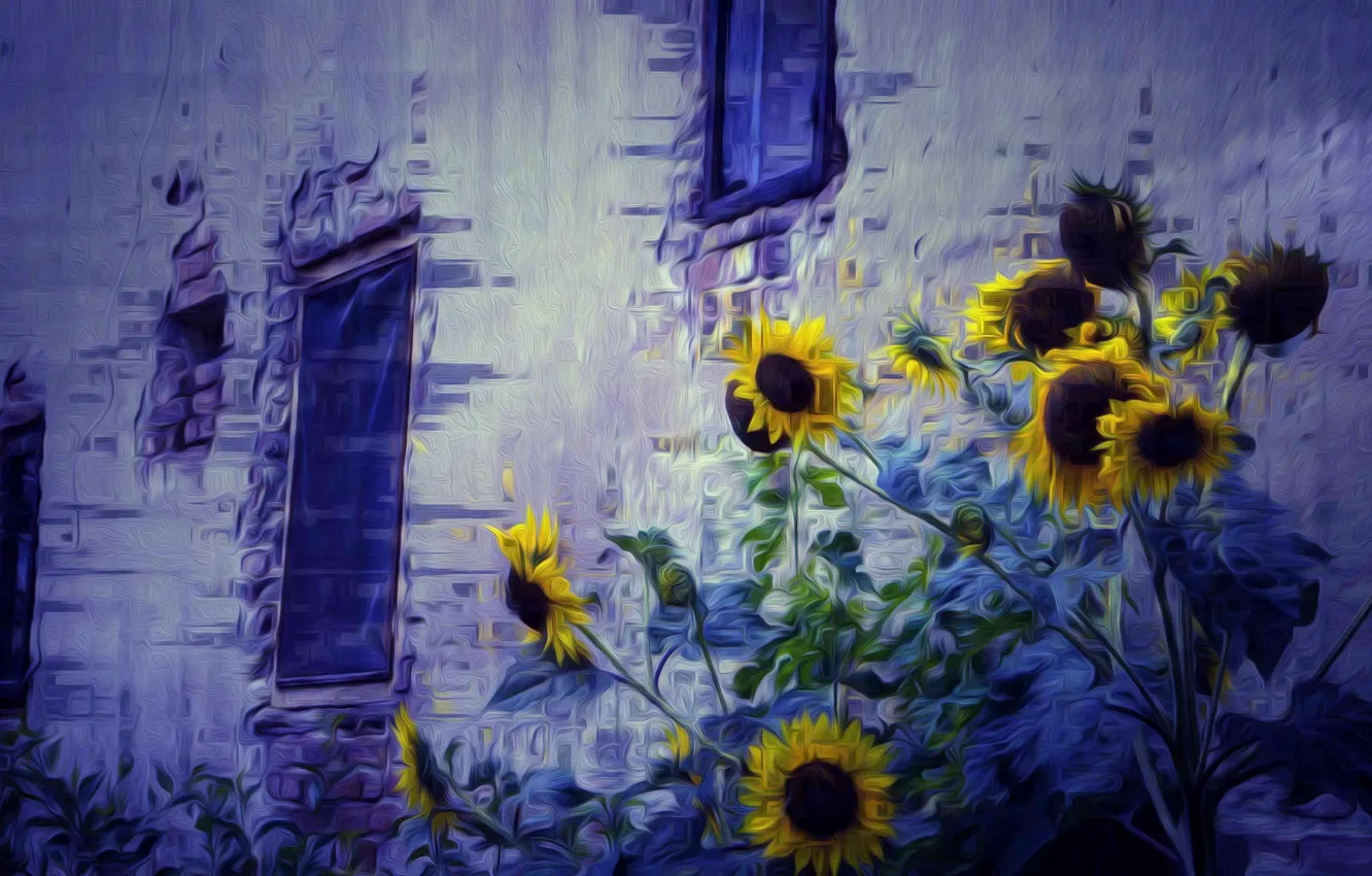 Photo wallpaper sunflowers, background, home