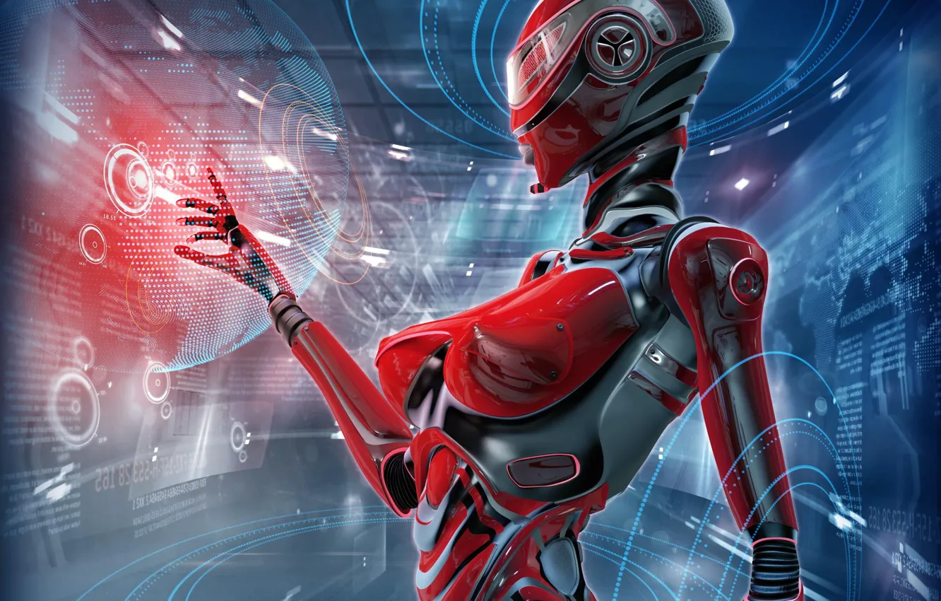 Photo wallpaper girl, Robot, Android, Android, cyberpunk, cyberpunk, hologram, Gynoid
