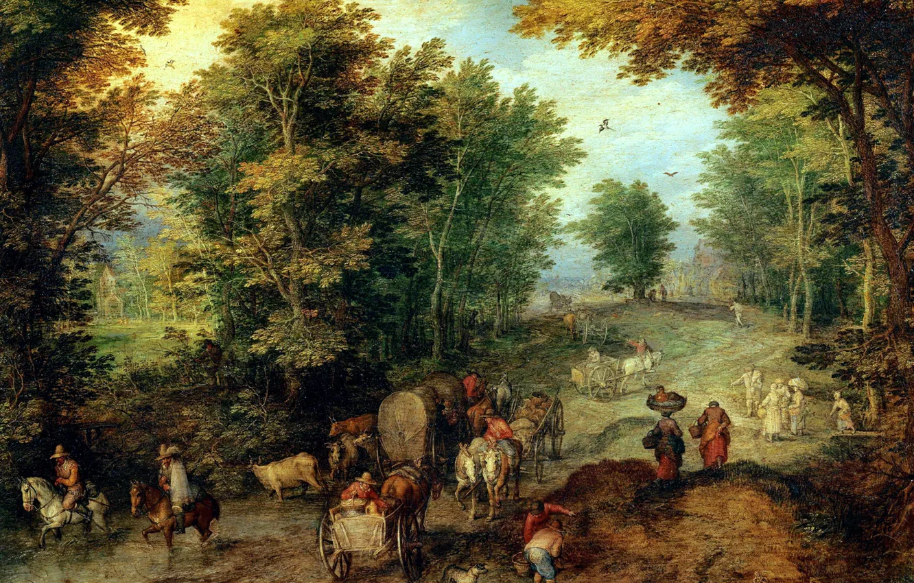 Photo wallpaper picture, Jan Brueghel the elder, Landscape with Ford