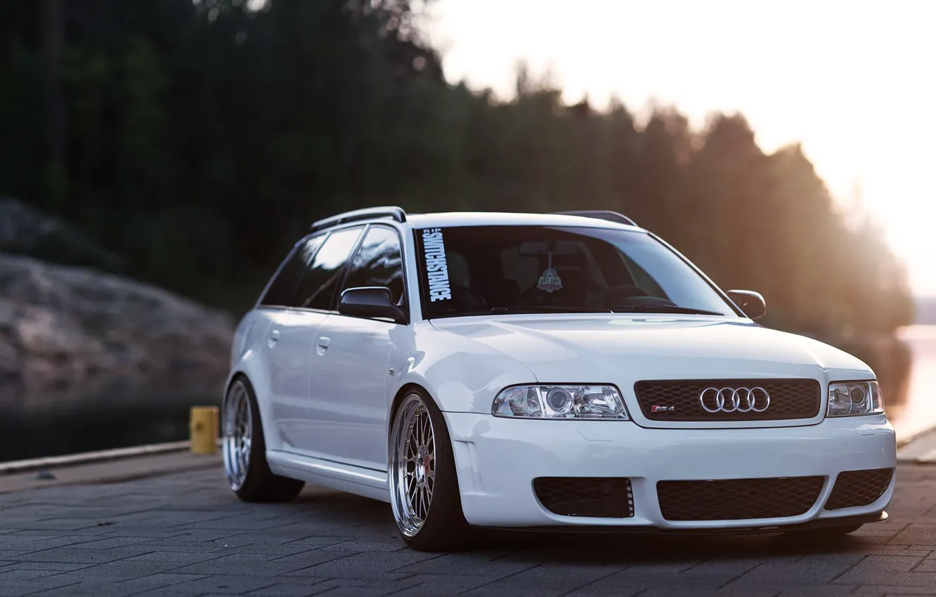 Photo wallpaper audi, white, wheels, quattro, tuning, germany, low, stance