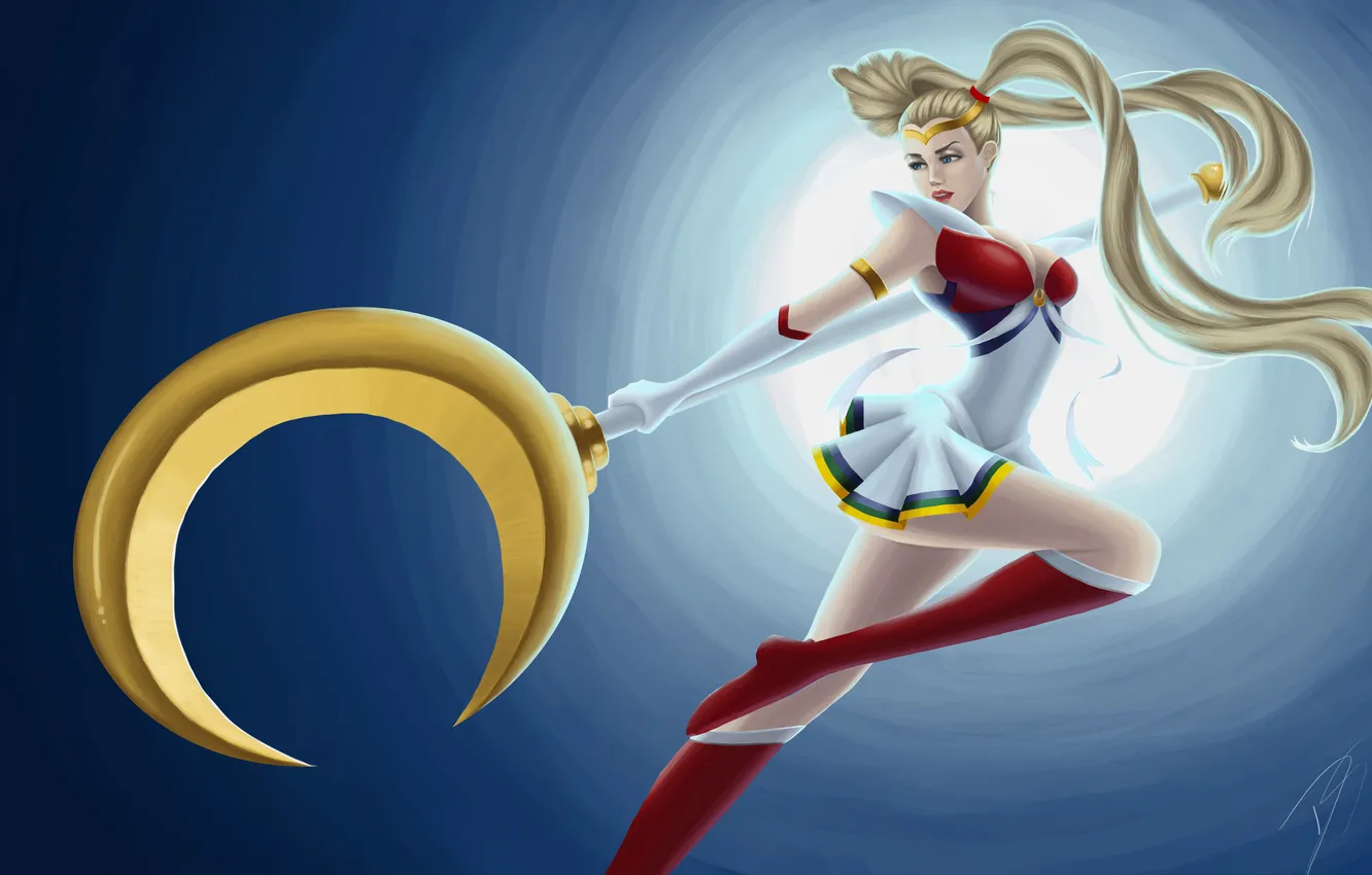 Photo wallpaper girl, the moon, hair, anime, art, ponytail, sailor moon, suit. look