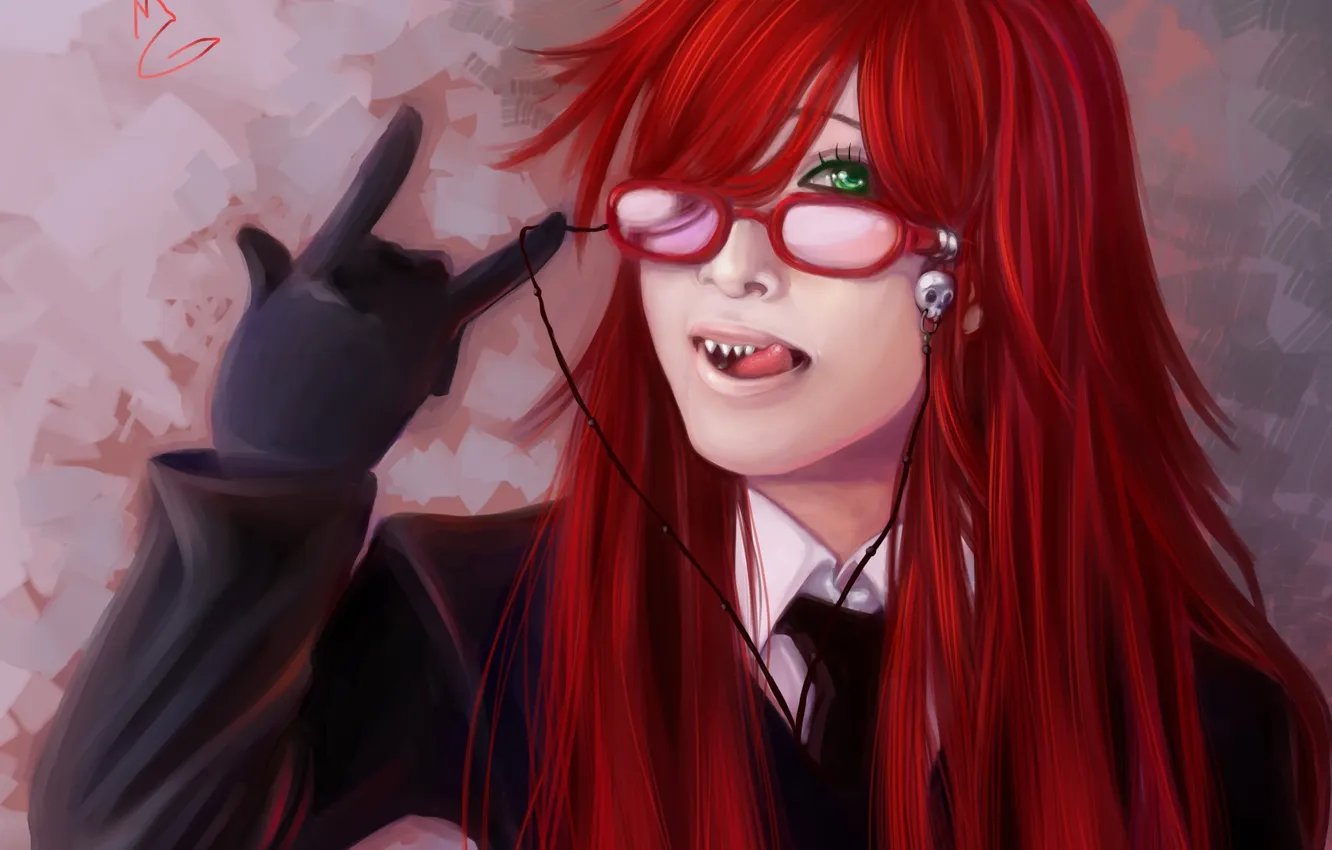 Photo wallpaper art, glasses, guy, kuroshitsuji, dark Butler, red hair, Grell