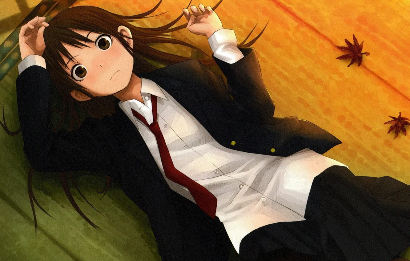 Photo wallpaper look, girl, skirt, tie, lies, school uniform