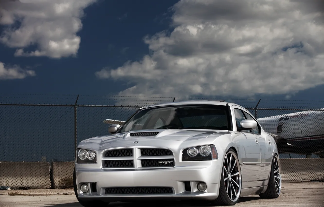 Photo wallpaper machine, auto, clouds, mesh, tuning, Dodge, SRT