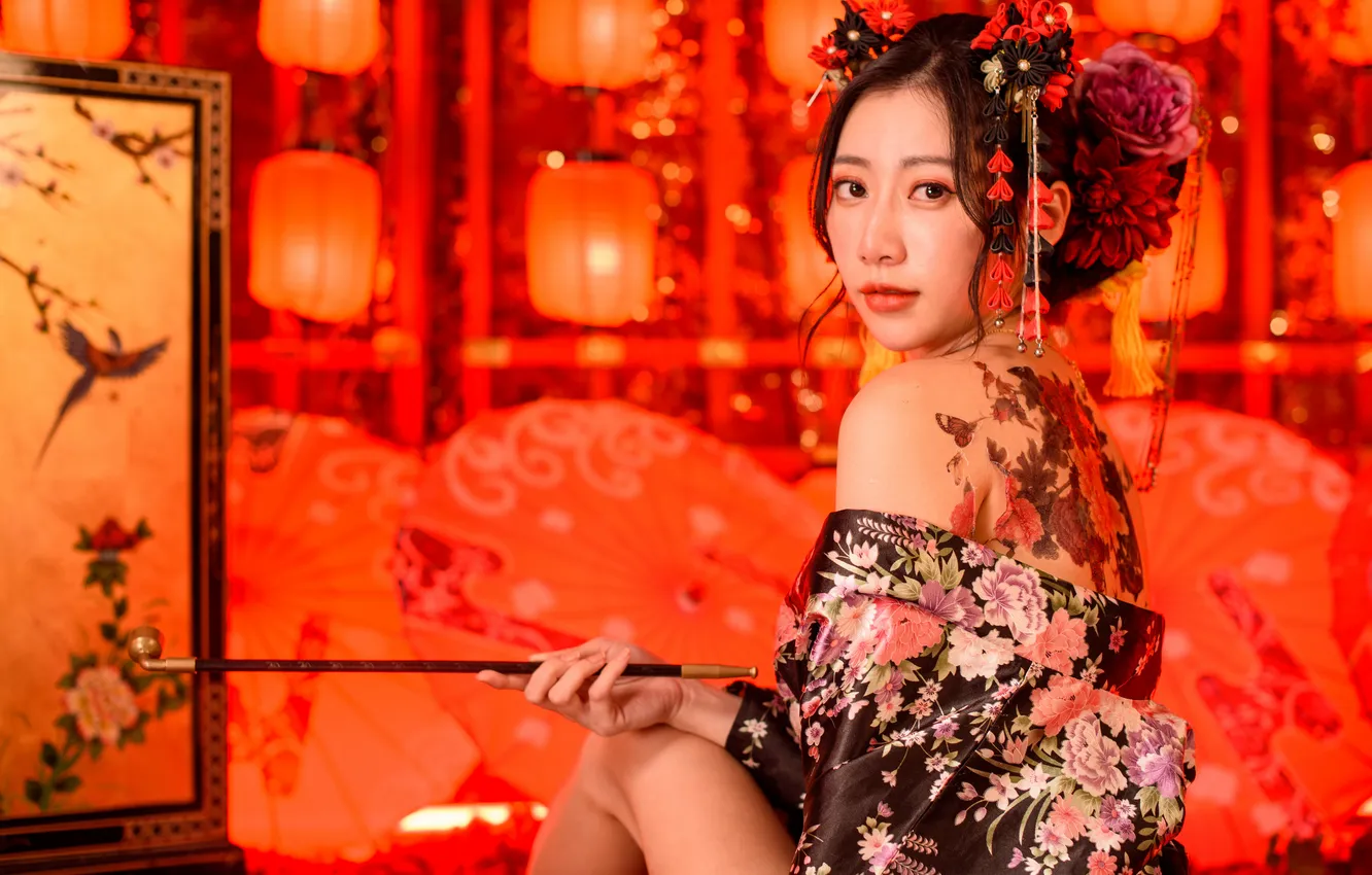 Photo wallpaper look, girl, tube, Asian