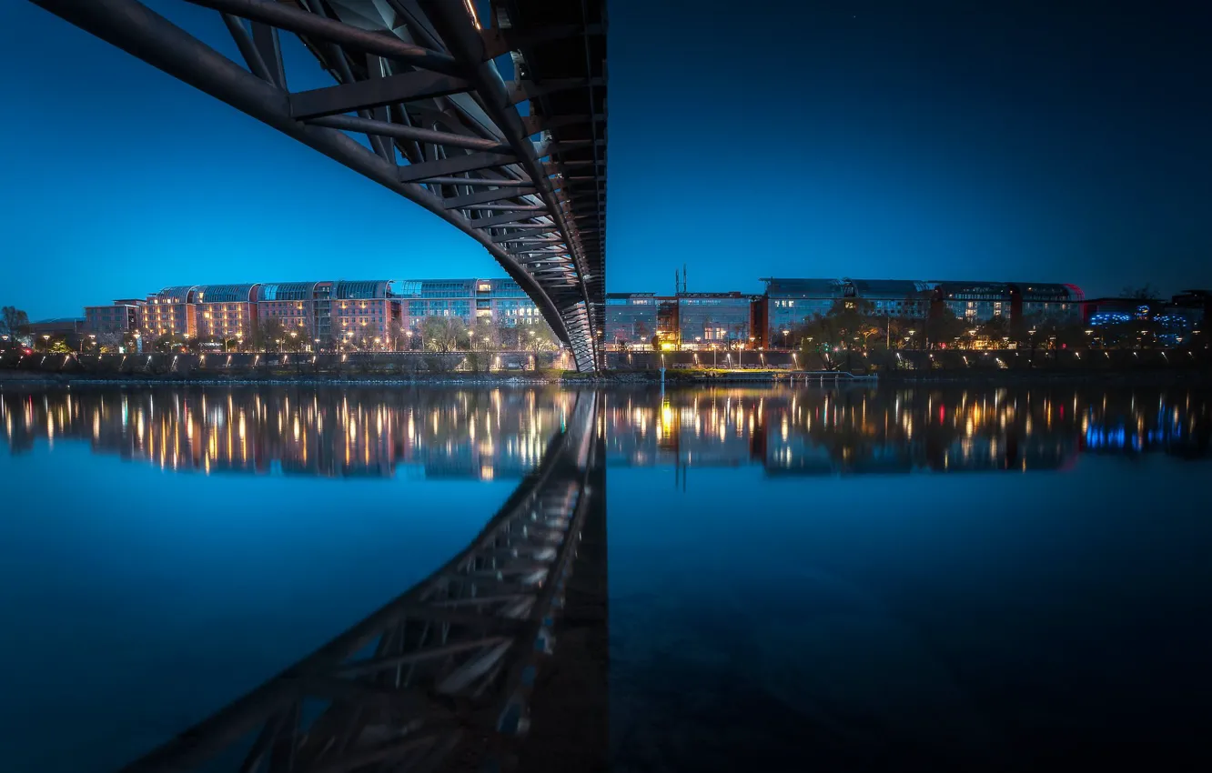 Photo wallpaper bridge, lights, river, France, the evening, Lyon